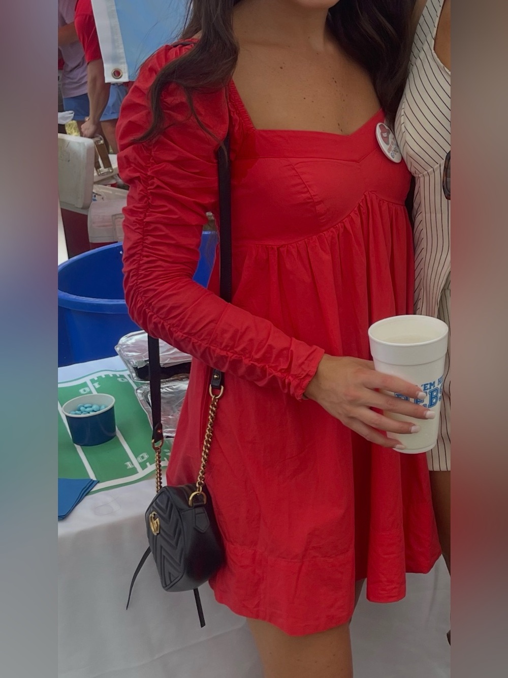 Free People Red Babydoll Ruched Long‑Sleeve Dress - Women